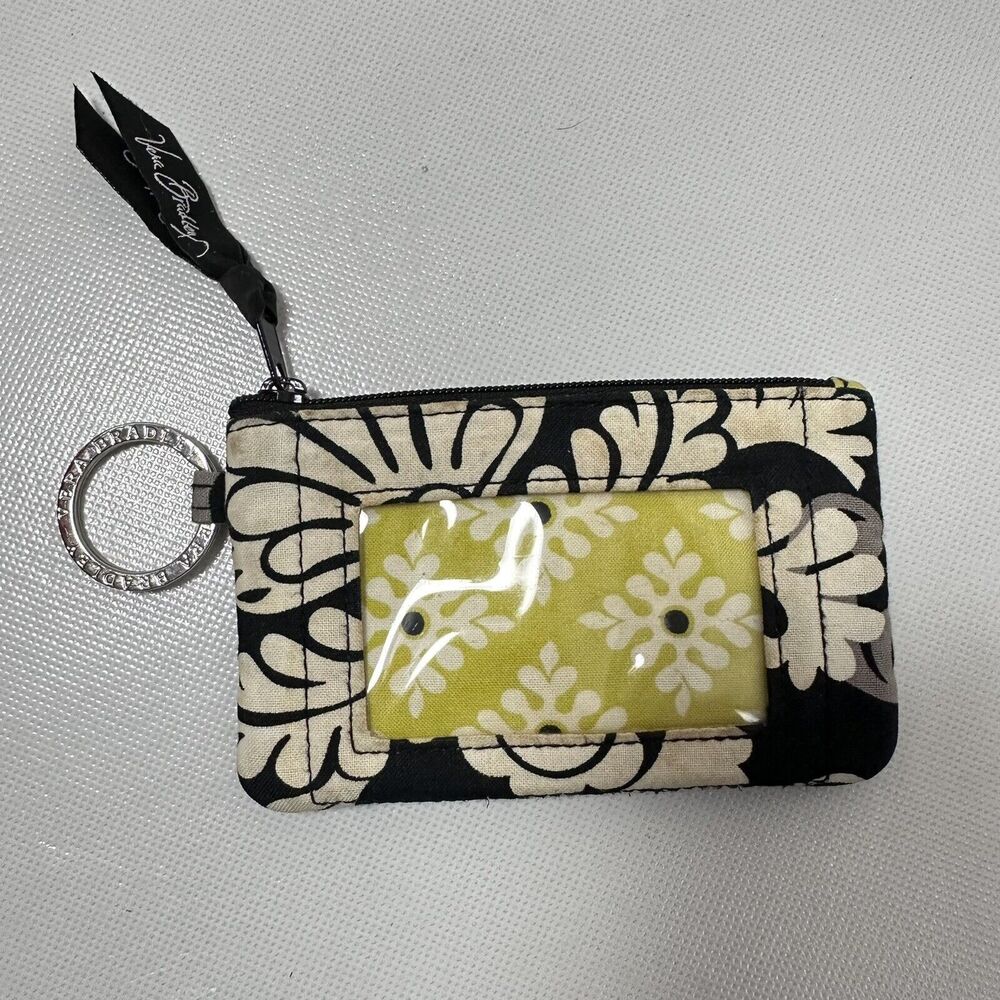 Vera Bradley Black Cream Floral Wallet Coin Change Purse ID Key Chain